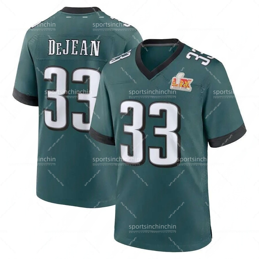2025 Super Bowl LIX Football Jersey 26 Saquon Barkley 11 Brown 1 Jalen Hurts 6 DeVonta Smith 33 Cooper DeJean 88 Goedert 55 Brandon Graham 98 Carter 6