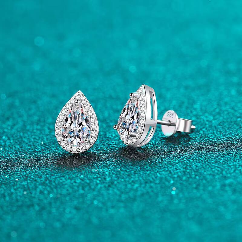 Luxury Womens 925 Sterling Silver Pear Shape Moissanite Earrings Plated with Pt950 Gold Small and Elegant