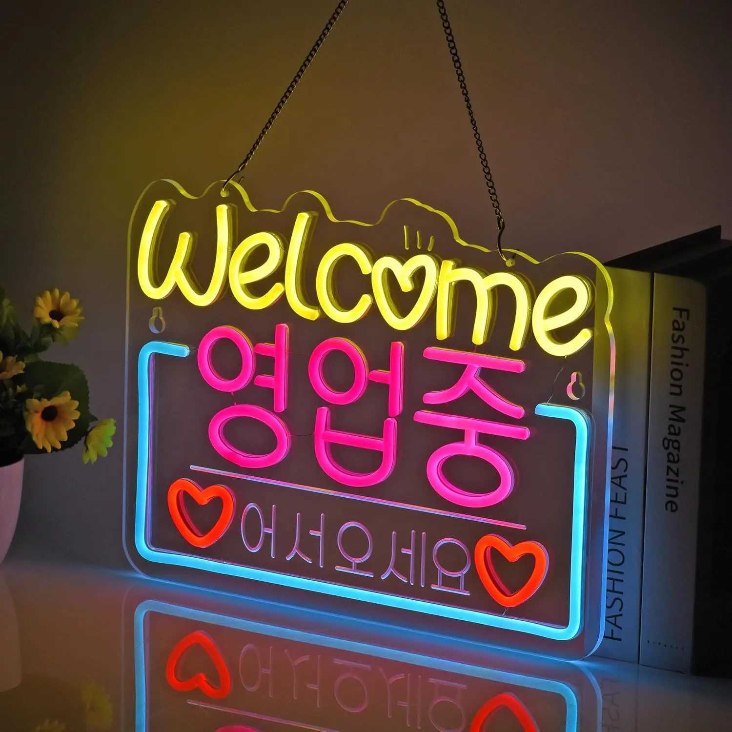 Korean Welcome on Sale Neon Sign Neon Light Hanging for Restaurant Store Salon Shop Cafe Bar Market Party Decor USB Dimmable Y250916