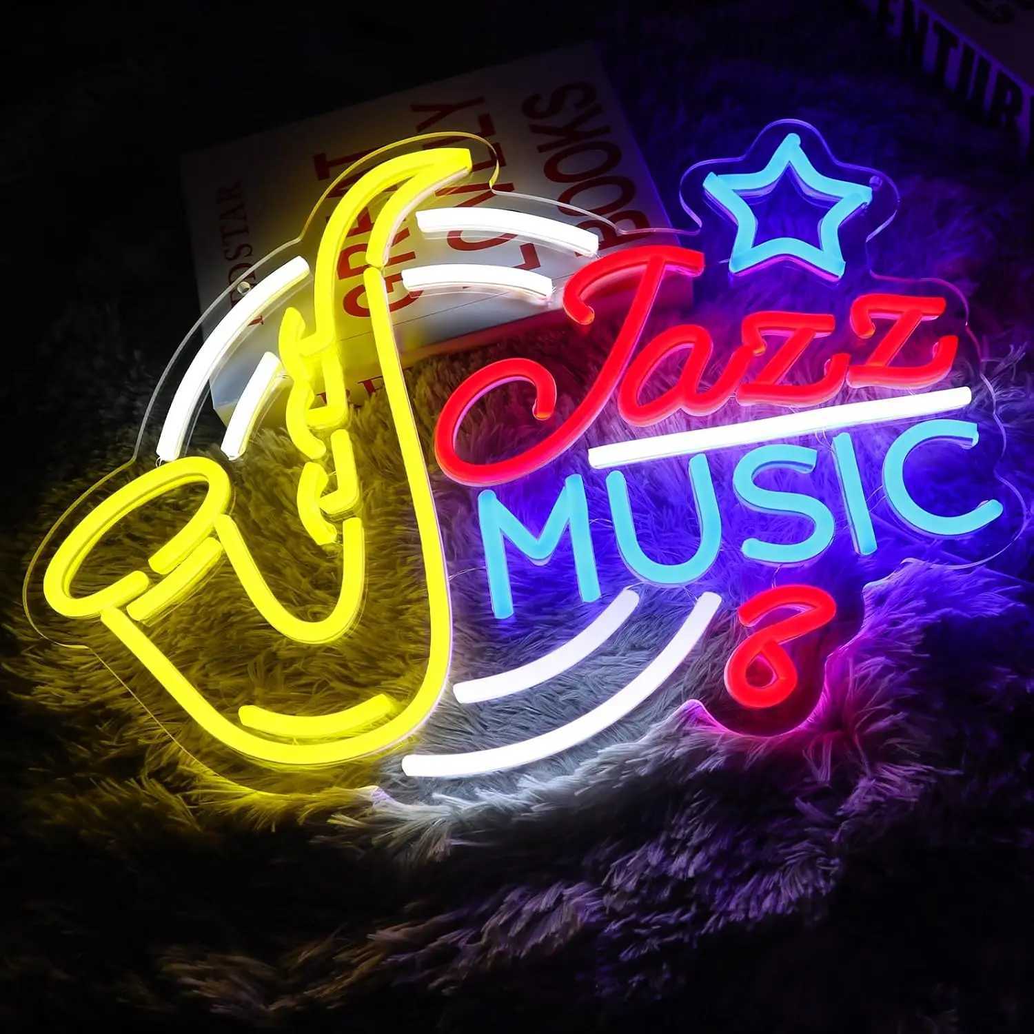 Jazz Music Neon Sign USB Dimmable LED Neon Light for Recording Room Show Bar Man Cave Club Party Retro Home Decoration Gift Y250916