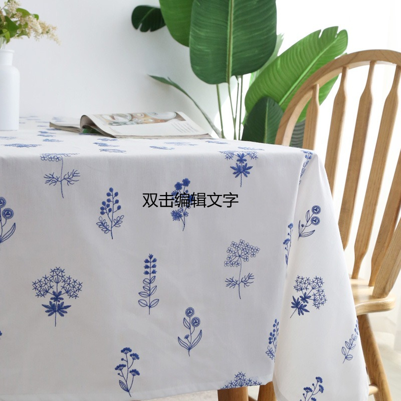 2025 Small Fresh Embroidery Square Dining Table Cloth Blue Embroidery Background White French Round Coffee Table Cloth AF3