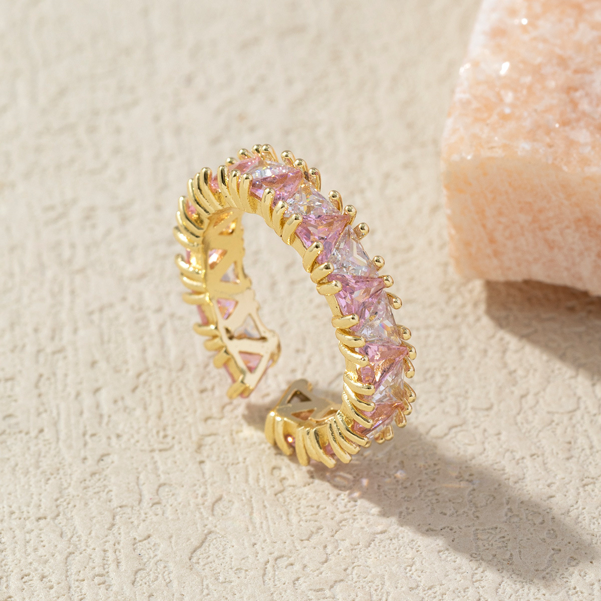 Gold-Toned Open Ring With Black And Clear Gemstone Detail Delicate Daily & Elegant Jewelry Gift For Her High-Quality And Stylish Accessory