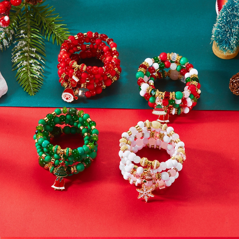 Cooluckday 5-Piece Women's Holiday Bracelet Set - Christmas Bracelets, Festive Gift with Cute Christmas Tree, Snowman, Bell Alloy Pendants & Chri