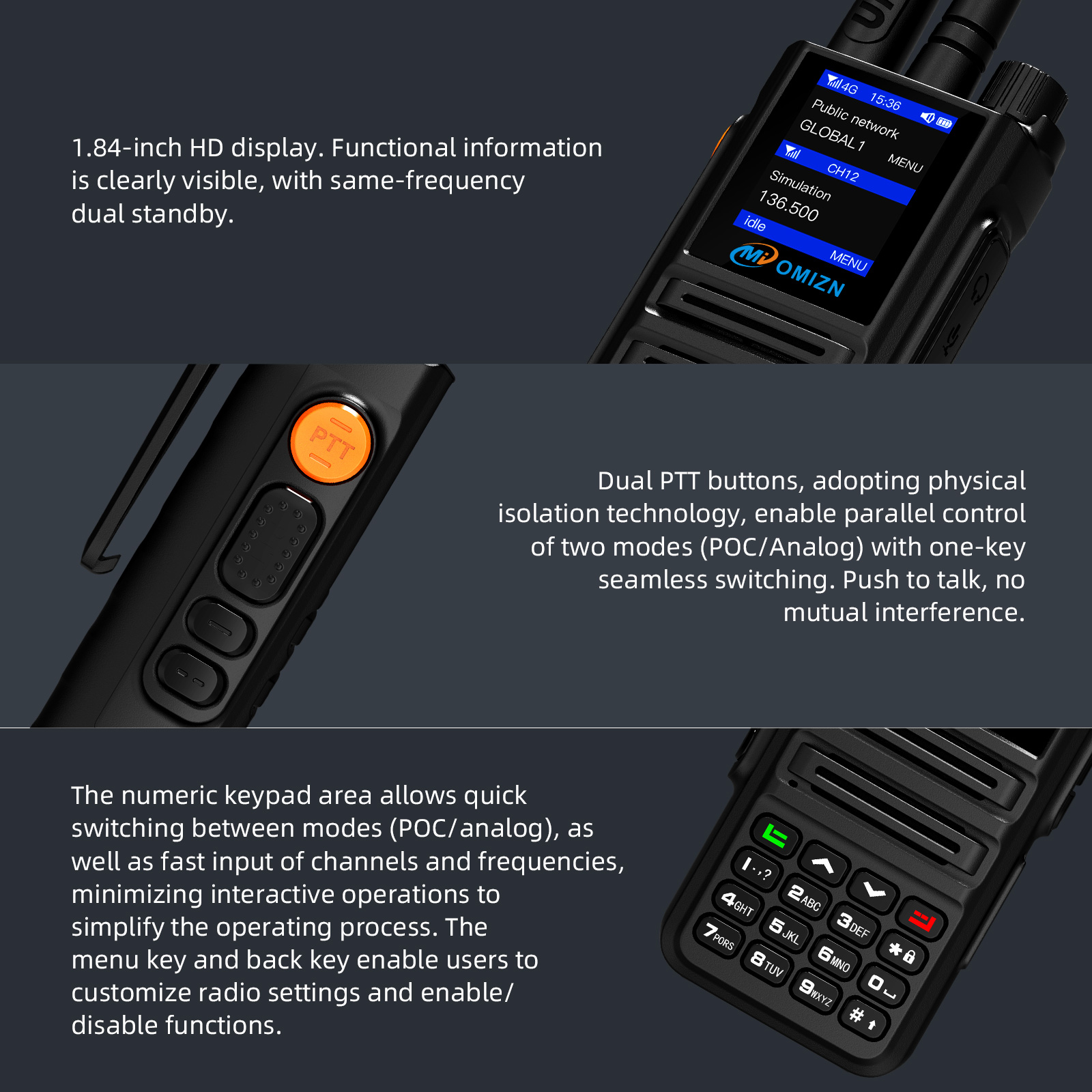 OMIZN X8 4G/GMRS UHF Android Dual Mode Walkie Talkie Unlimited Range Supports GPS Zello WiFi Bluetooth AES256 Encrypt
