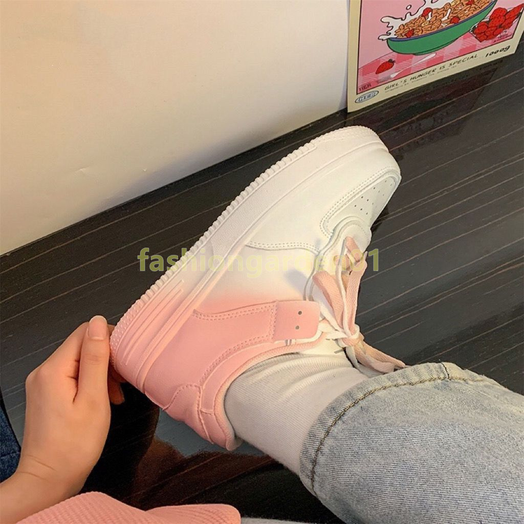light elegant designer shoes white mesh leather sneakers breathable pink blue purple gradient-color womens trainers size 35-40