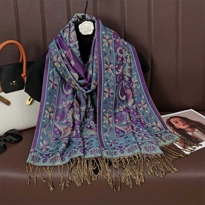 Ethnic Style Outdoor Women Retro Jacquard Scarf Thick Cashmere Tassel ShAWl Winter Warm Neck WrAP Floral W250916