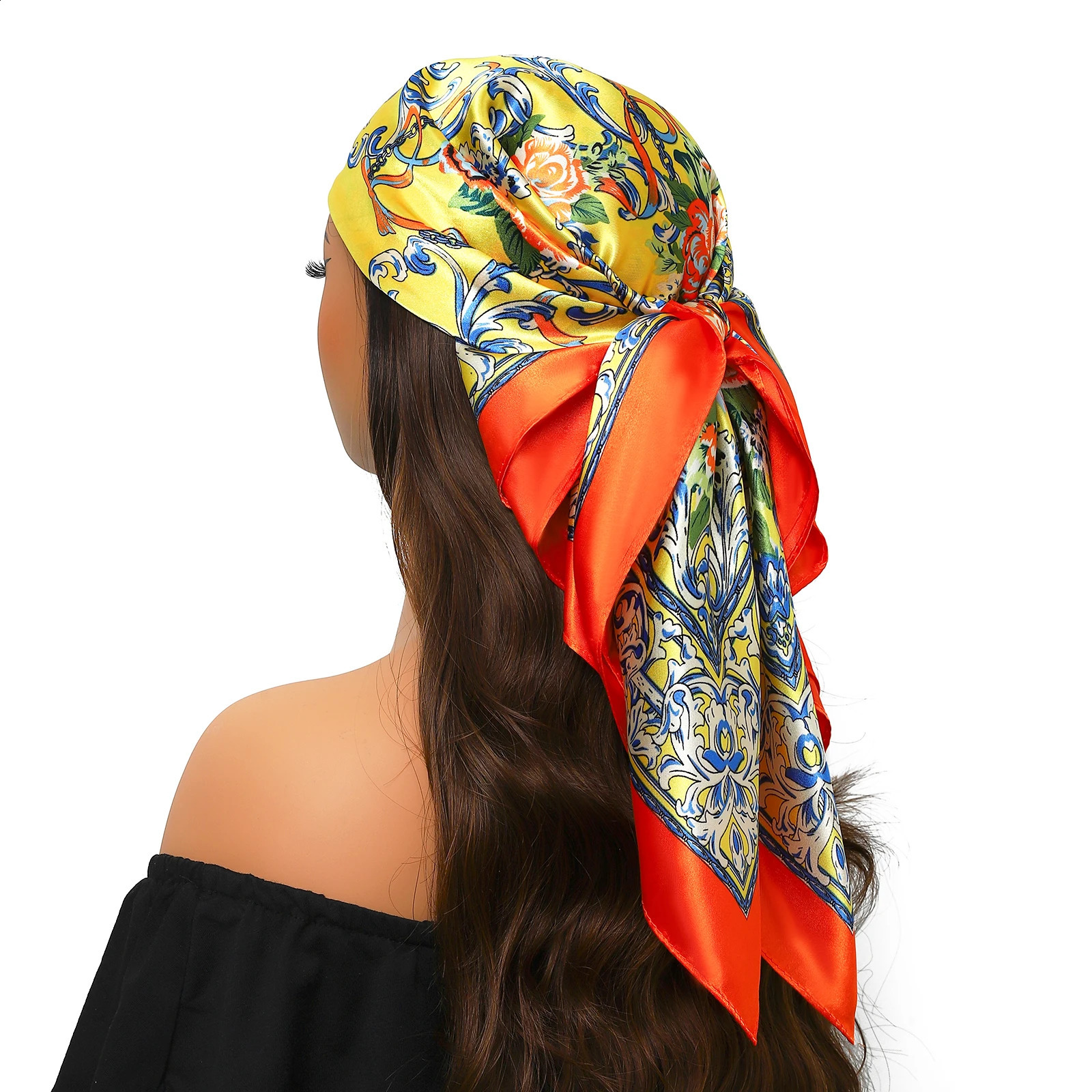 Head Scarf Women Square 9090cm Silk Foulard Satin Bandana Cheveux Soft Neckerchief Hijab Hair Scarves For Ladies 250915