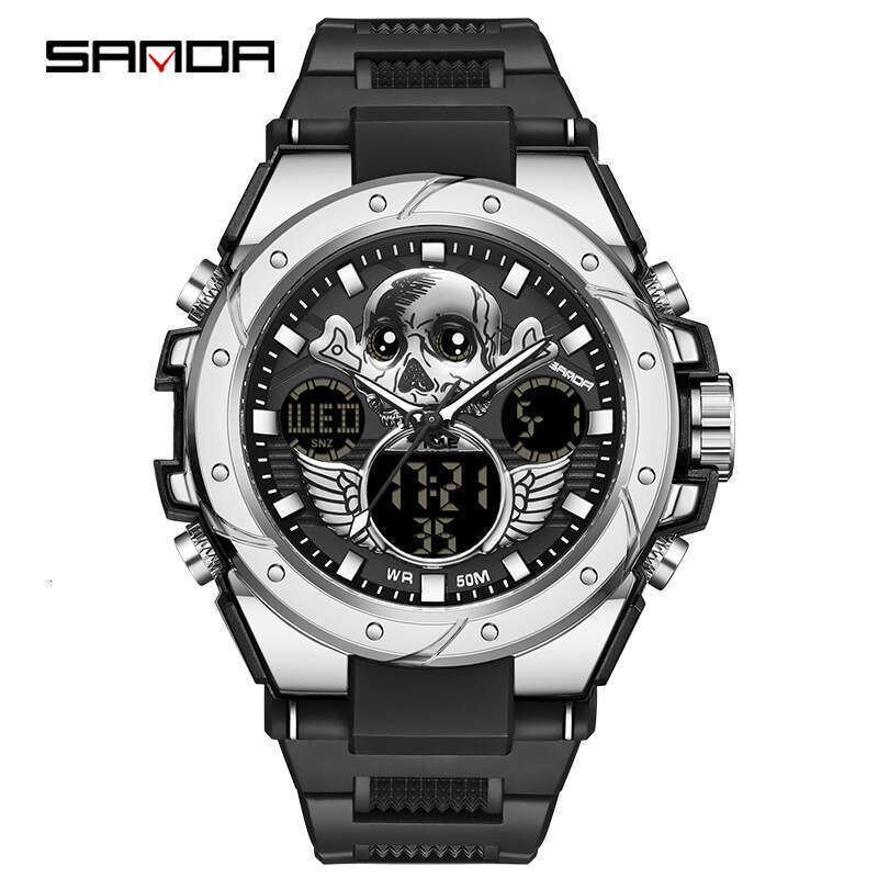 DHgargets Sanda Harajuku Style Skull Waterproof Multi-Function Electronic Outdoor Sports Men's Watch