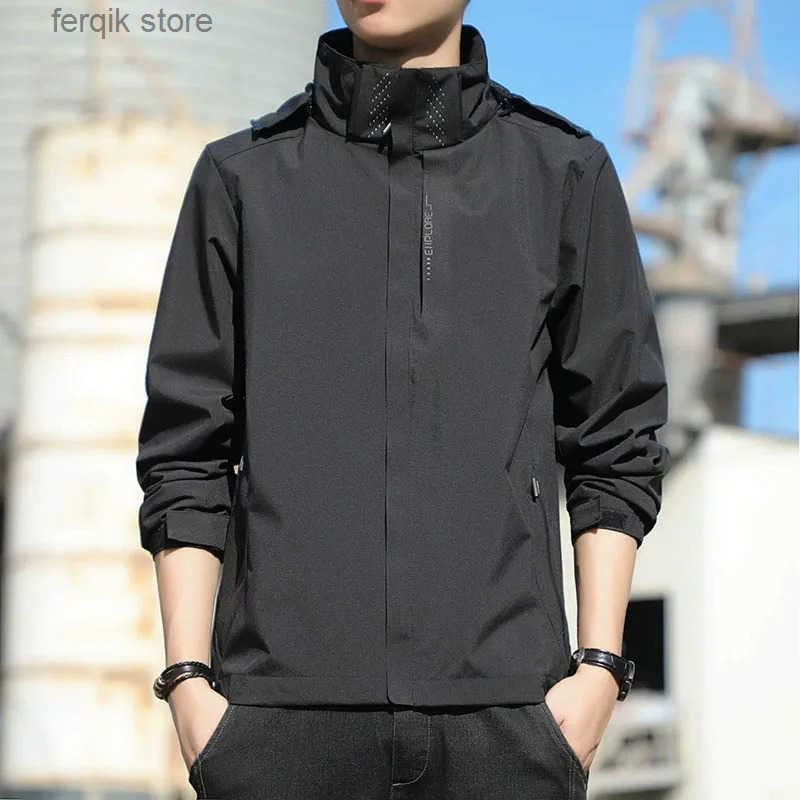 Spring Autumn Mens Waterproof Rain Jacket Outdoor Windproof Casual Sports Outwear AllMatch Detachable Hat Raincoat Hiking Coat S250916