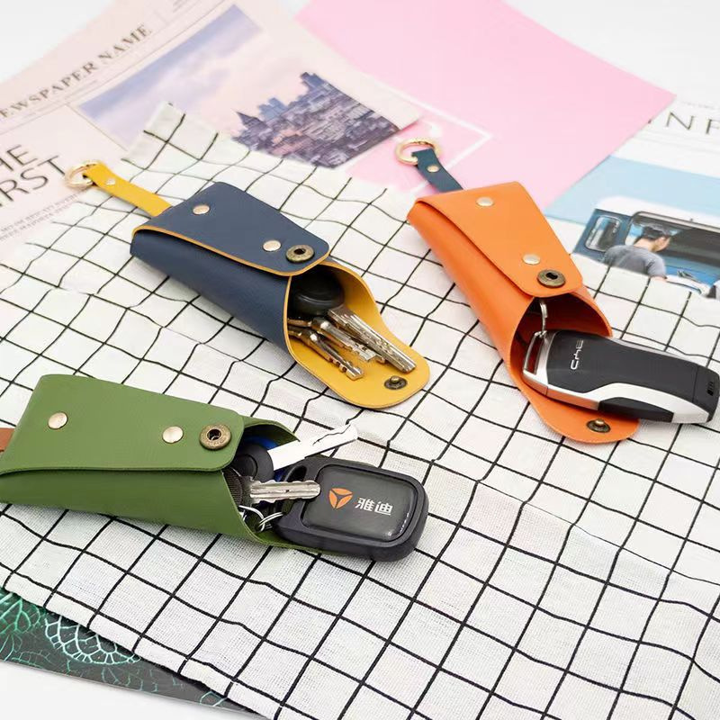 2025 Korean Version New Style Color-Block Leather Keychain Key Bag with Buckle Car Keychain Key Bag Coin Purse ddmytues
