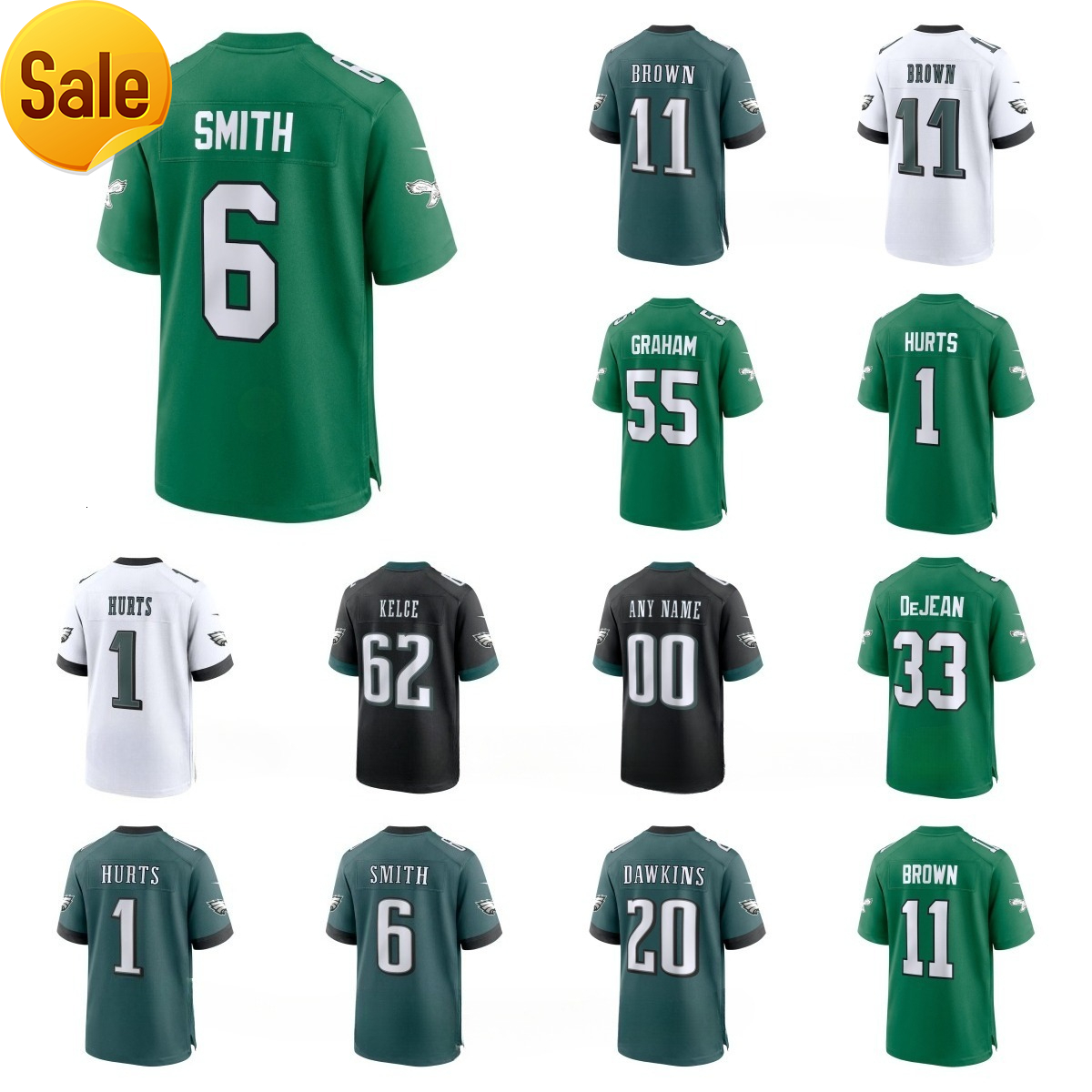 NFL Eagles Cooper DeJean Saquon Barkley Brandon Graham Jalen Hurts DeVonta Smith Jalen Carter AJ Brown Jason Kelce Brian Dawkins Nolan Smith Custom Football Jersey