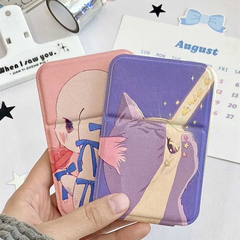 Portable Foldable Makeup Mirror PU Leather Handheld Mirrors Cute Bow Bunny Cat Bear Pocket Cosmetic Mirror Desktop Makeup Mirror C250916