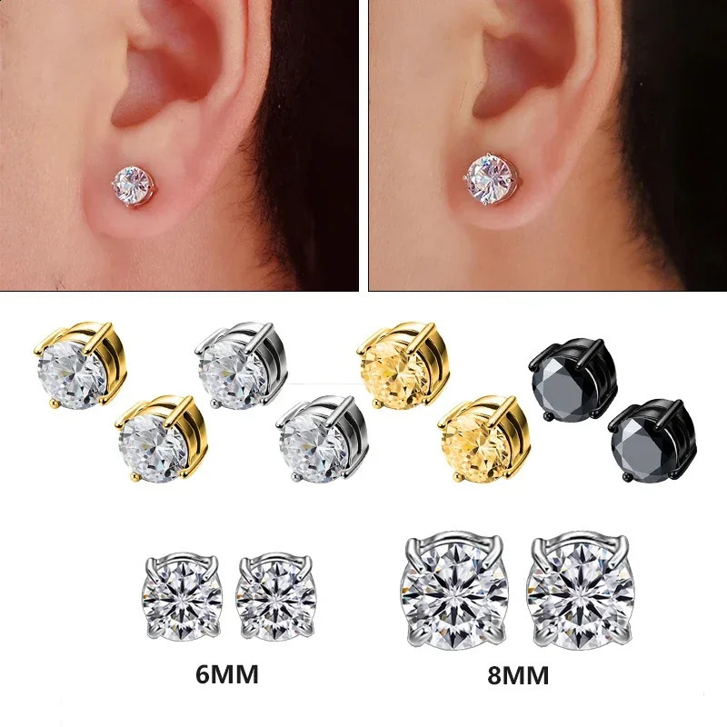 1Pairs Crystal Strong Magnetic Ear Stud Clip Earrings for Men and Women Punk Round Zircon Magnet Non Piercing Jewelry 250916