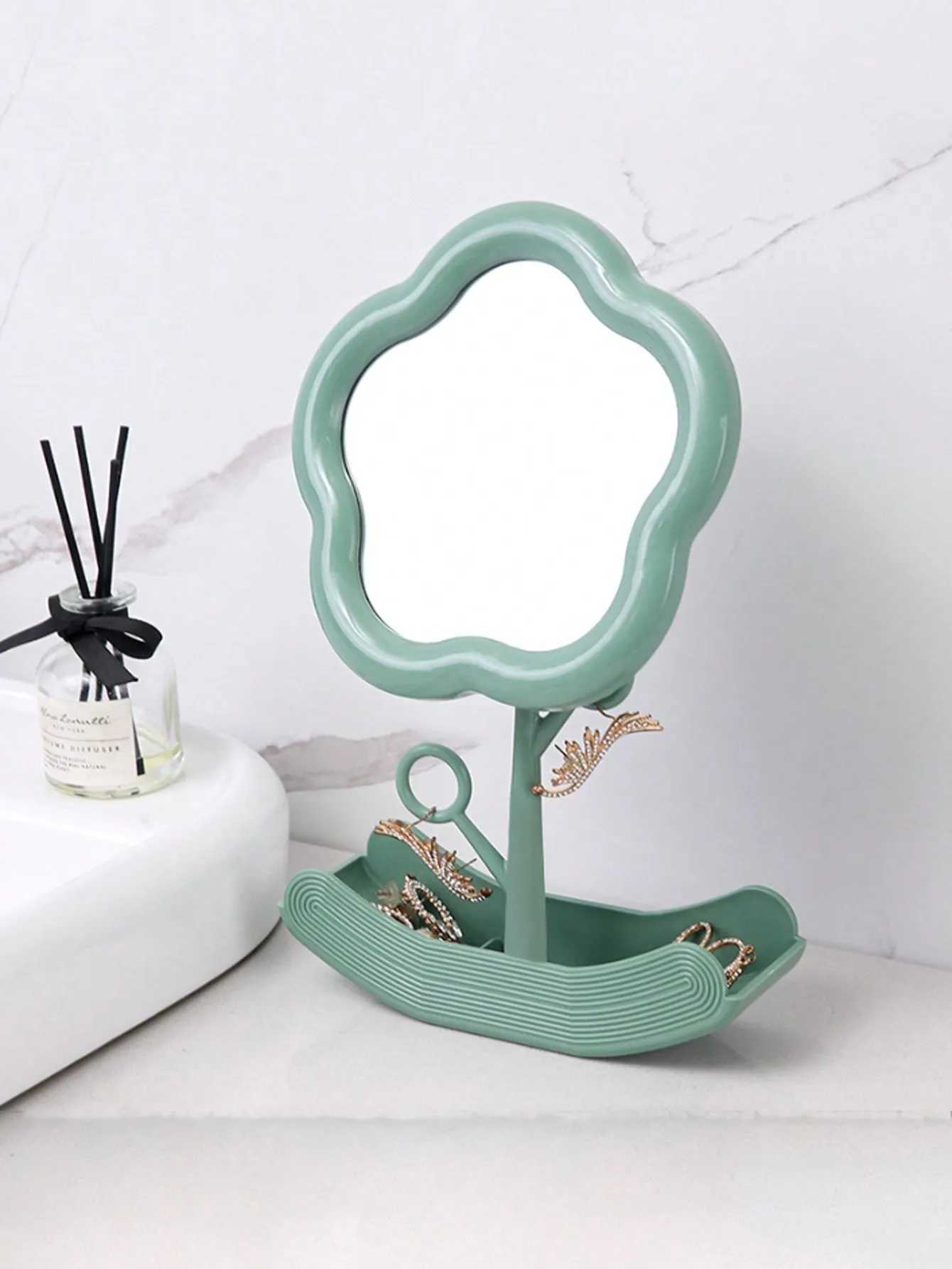 1pc Charm Enhancer Flower Makeup Mirror Rotating Desktop Makeup Mirror Portable Student Dormitory Storage Mirror Birthday C250916