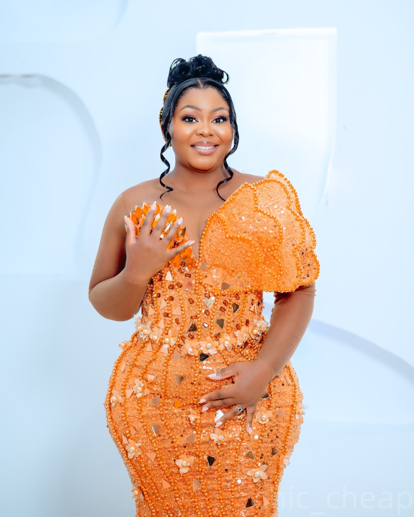 Aso Ebi Orange Mermaid Prom Dresses 2025 Crystals Beaded Florals Evening Formal Party Second Birthday Engagement Gowns Plus Size Dress For Special Occ