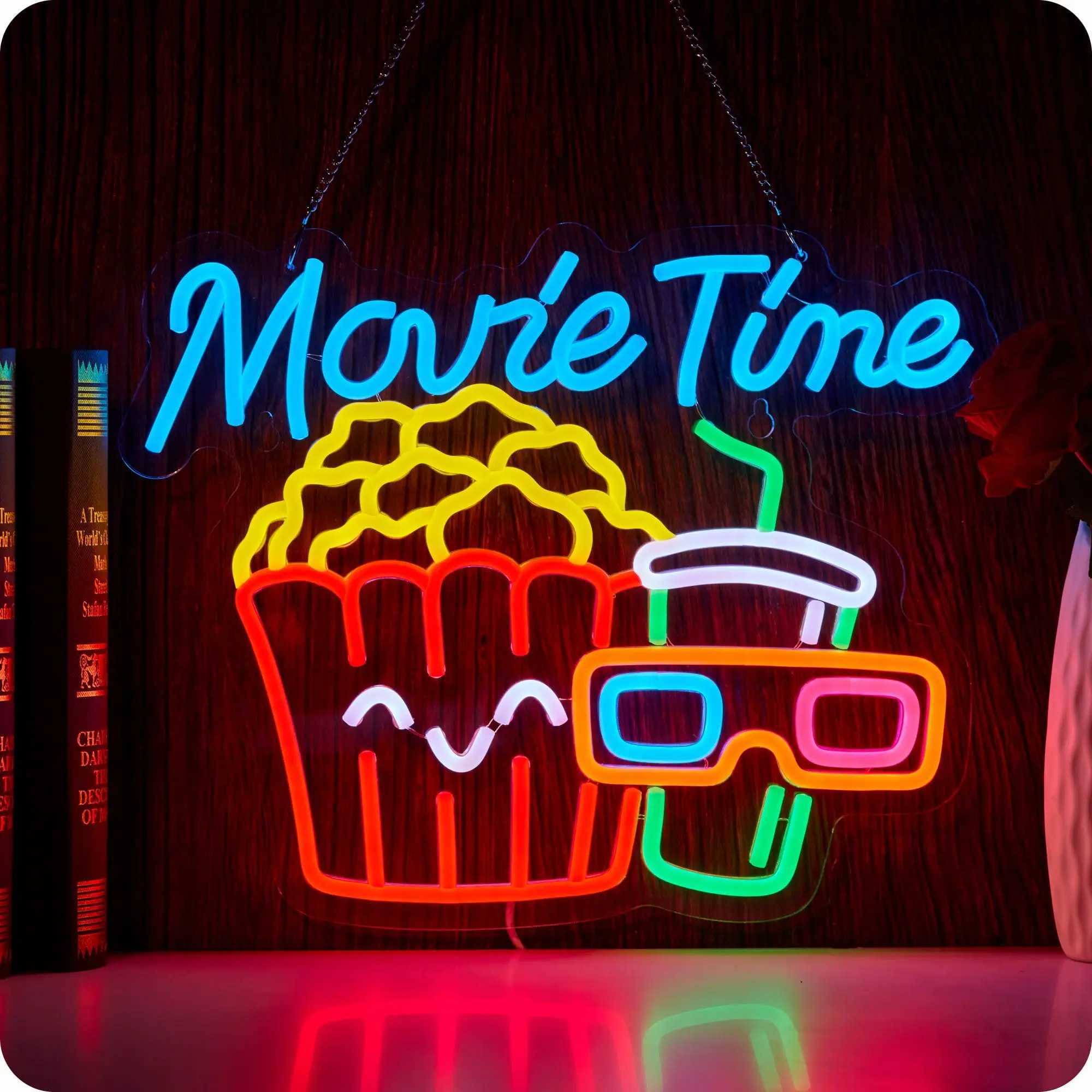 Popcorn Box Neon Sign Cinema LED Light for Wall Decor Dog Popcorn Neon Light Dimmable USB Neon Lights for Film Room Y250916