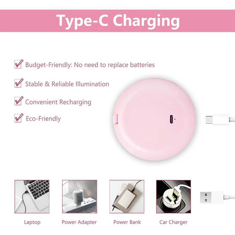 LED Rechargeable 1X10X Magnifying Cosmetic Vanity Mirror with Lights Compact Portable Travel Dimmable Illuminated for Handbag C250916