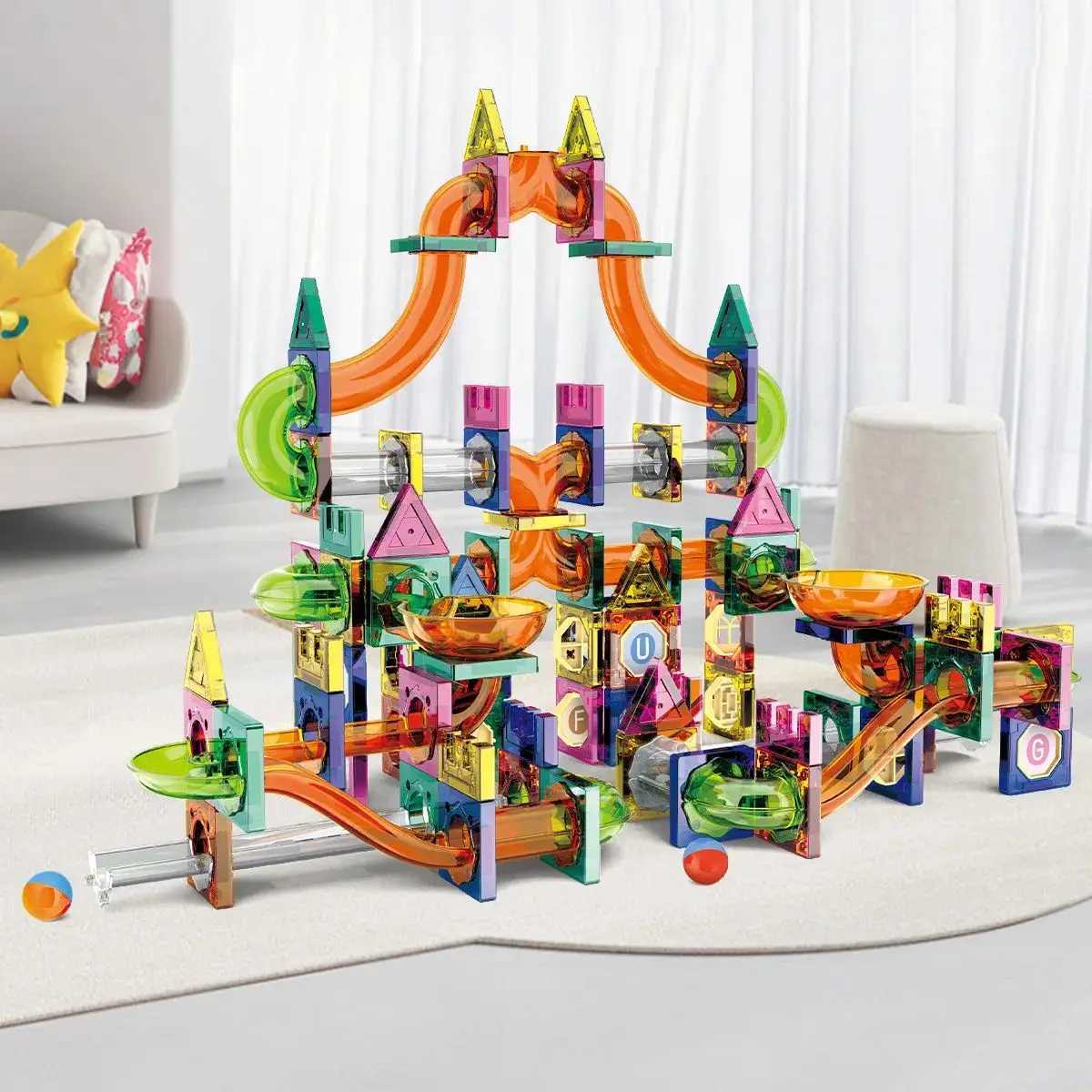 Educational Colorful Magnetic Sheet for Kids with Slide Ball Building Blocks Pipe Magnet Splicing Track Puzzle Toy Window C250916