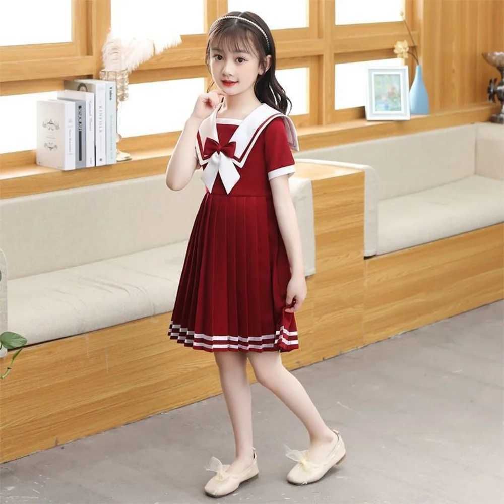 New Solid Color Sailor Dress Girls Cute Princess Dress Summer Fashion Casual Birthdays Party Dress Girls Lolita JK Dresses C250916