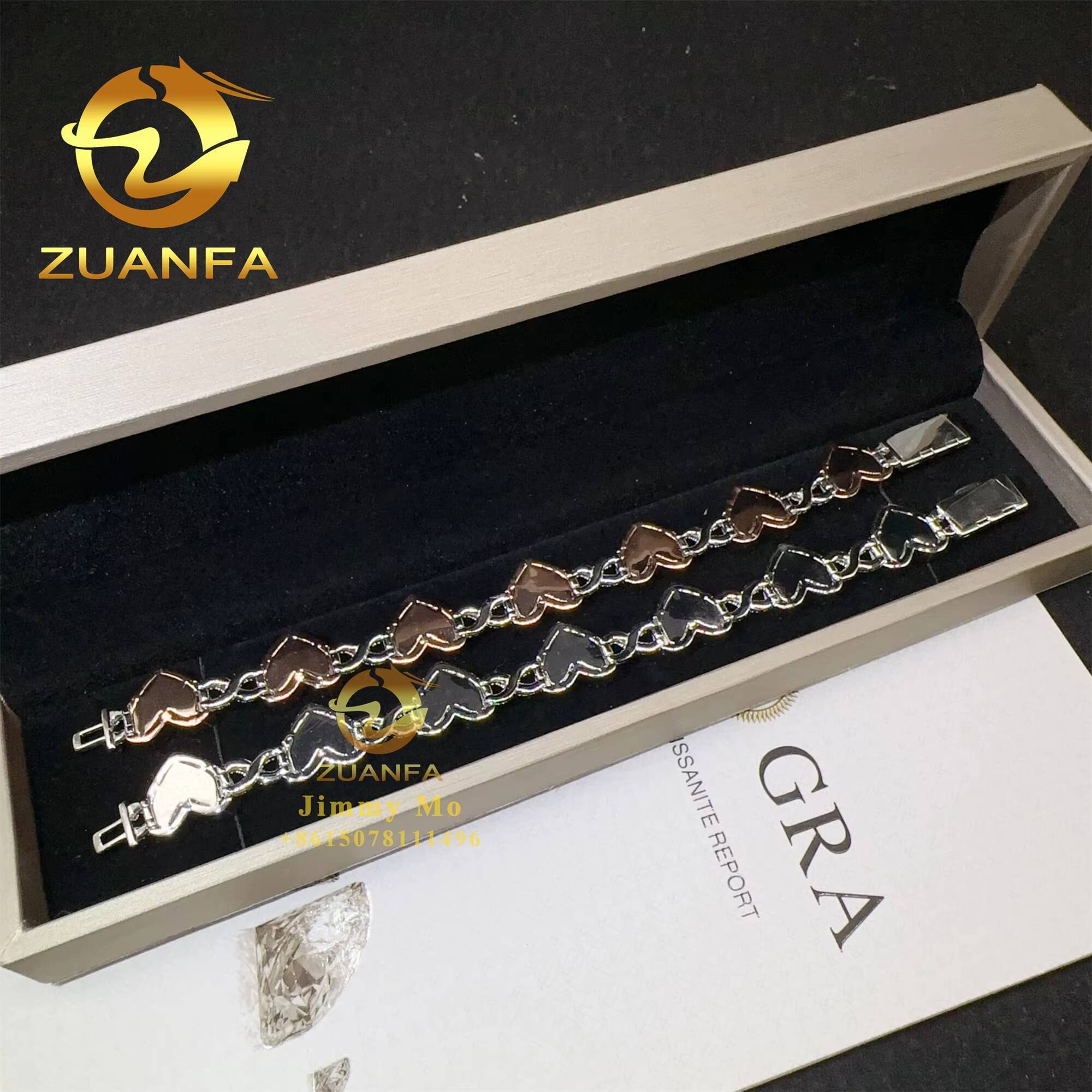 Drop Shipping Price 14mm Width 925 Silver Iced Out Hip Hop Jewelry VVS1 Moissanite Diamond Heart Shape Hip Hop Cuban Bracelet