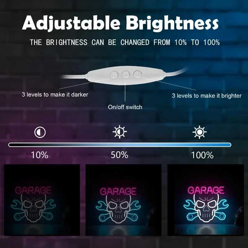 Skull Garage Neon Sign LED Wall Art for Man Cave Motorcycle Shop Decor Bar Lighting Dimmable USB Powered Rome Decorate Y250916