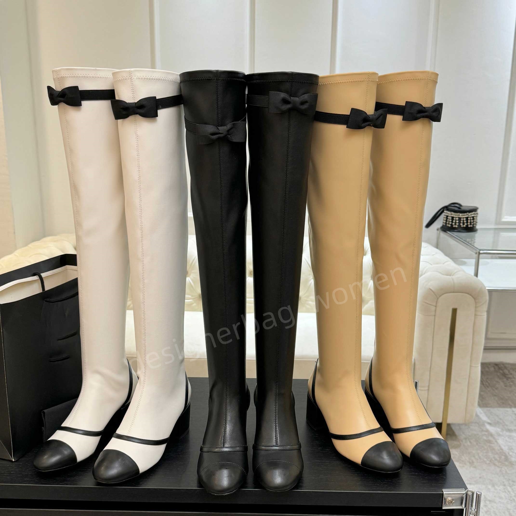 designer boots thigh boots womens knee boots bowknot over the knee fashion autumn elastic boots high heels boot women knee boots chunky heel real genuine shoes