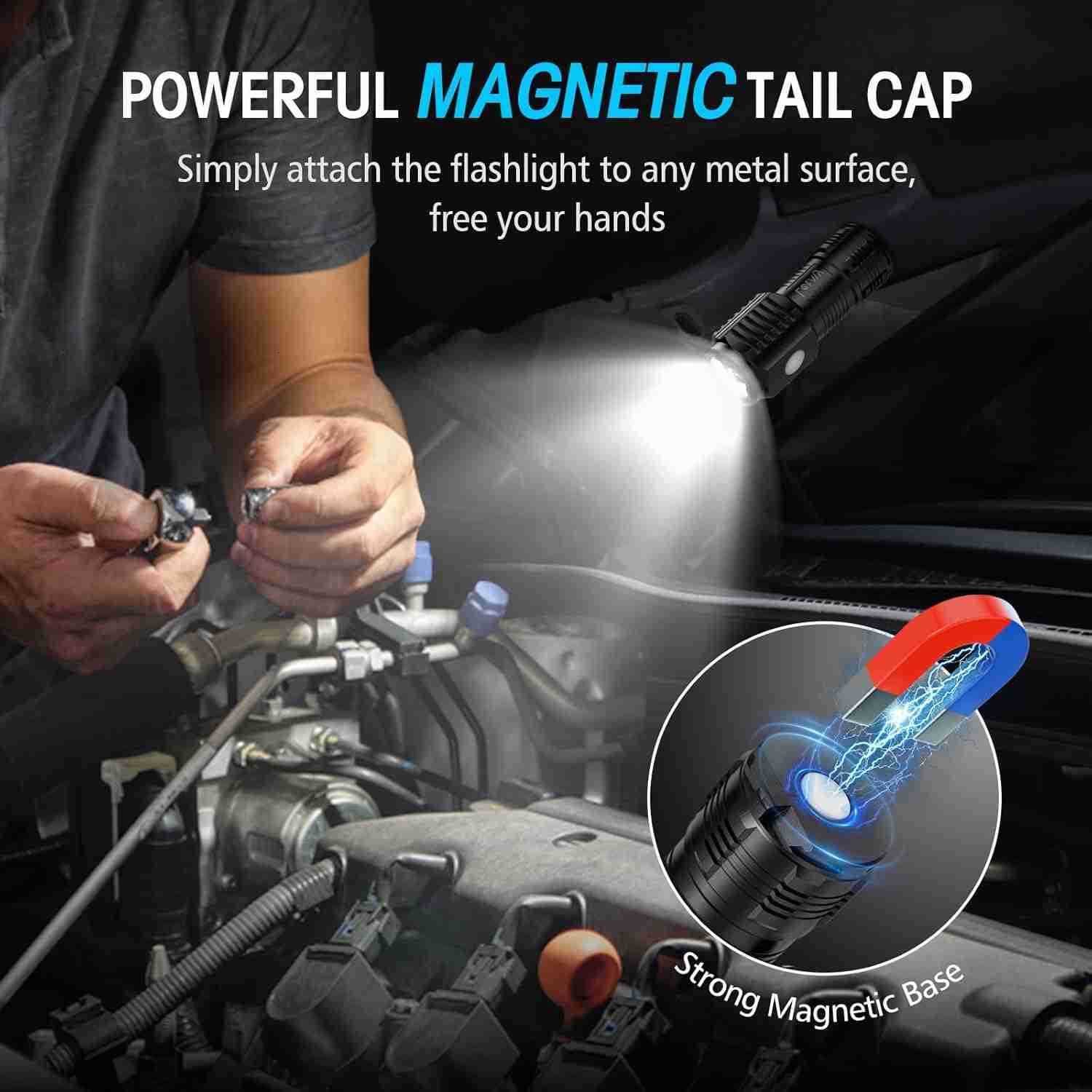 RechargeabLE Mini Flashlights with Base 2 Pack Bright 3 LED Flash Lights Small EDC Flashlight with Belt Clip 4 Lighting Modes PortabLE RechargeabLE Fl