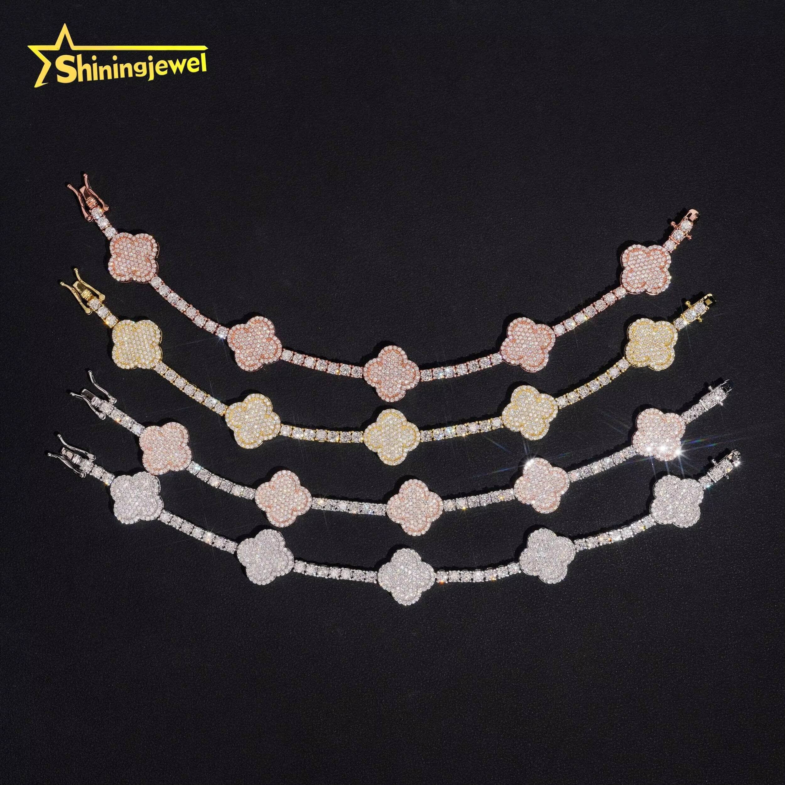 Hot Sale Pass Diamond Tester Fashion Jewelry 3MM Bracelet 925 Sterling Silver VVS Moissanite Diamond Tennis Clover Bracelet
