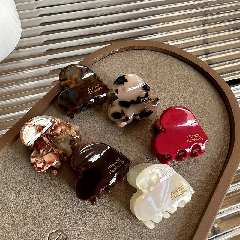 Colorful Small HeartShaped Hair Clip 35Cm Small Hairclaw Acetate Hair Crabs Girls Delicate Hairclips Women Hair Accessories 250915