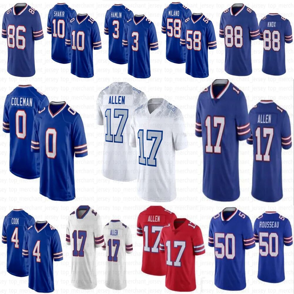 Buffaloss Bill 17 Josh Allen Keon 0 Coleman Dalton 86 Kincaid Dawson Knox Von Miller Dion Dawkins Terrel Bernard Curtis Samuel Micah American bills Football Jersey