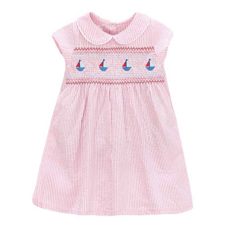 Little maven 2023 New Summer Girls Dress Pink Colors Lovely Peter Pan Collar Kids Party Dress Little Girls Fancy Dresses C250916