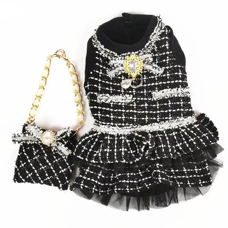 Autumn and Winter New Pet Korean Little Chanel Style Clothes Two-Piece Cat Dress
