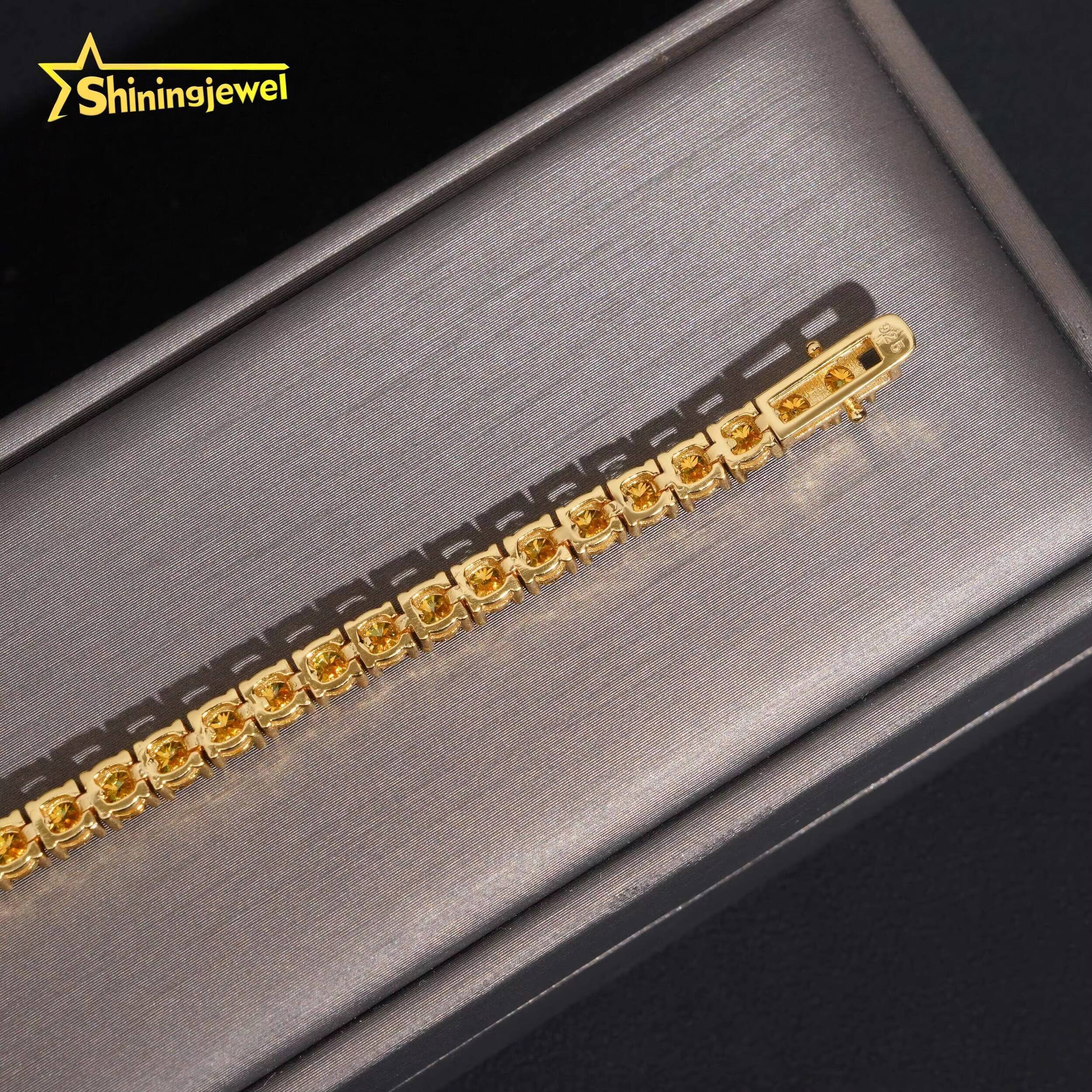 Pass Diamond Tester 4MM Round Champagne VVS D Moissanite Diamond Bracelet 925 Solid Silver Hip Hop Jewelry Iced Out Tennis Chain