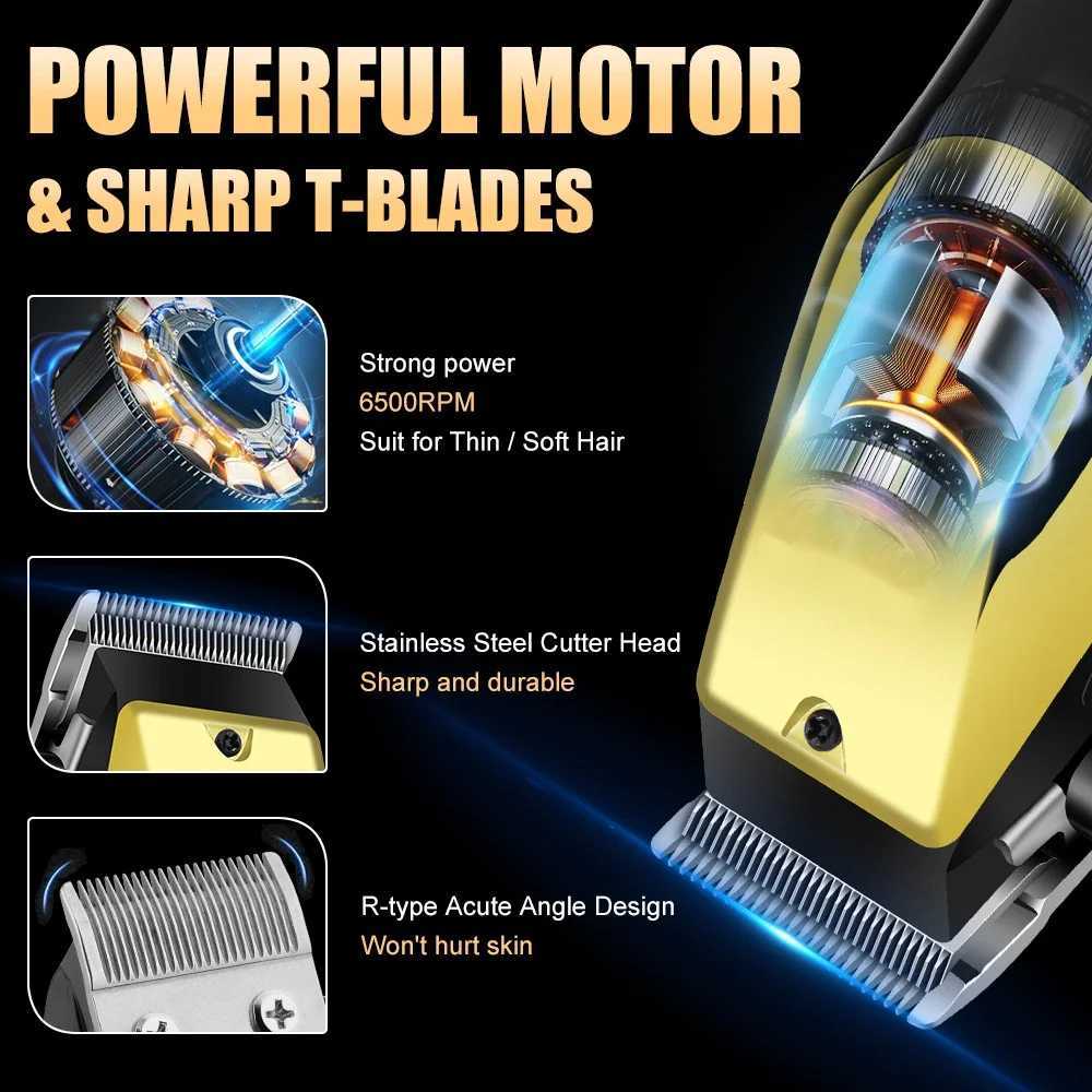 USB Rechargeable Hair Clippers For Men Kit 3-Piece Set Golden Balck Hair Clippers With LCD Display 8 Guide Combs Trimmer ShaverT251120