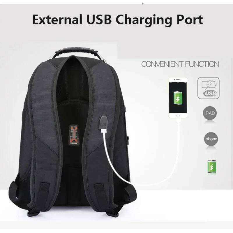 Durable Swiss 17 Inch Laptop Backpack Multifunctional Travel Bag Water Resistant with USB Charging Port College Bookbag