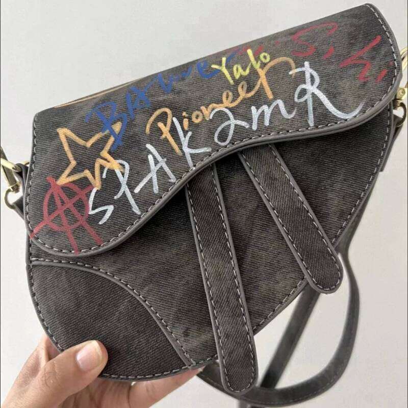 Hand-painted Graffiti Saddle Unique Artistic Crossbody Shoulder Bag Women Purse Boho Chic Handbag Watch Strap Not Included