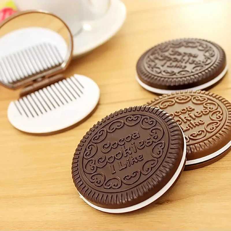 1pc Simple Ins Cute Oreo Chocolate Biscuit Mirror Outdoor Portable Mirror Mini Folding Makeup Mirror Pocket Mirror C250916