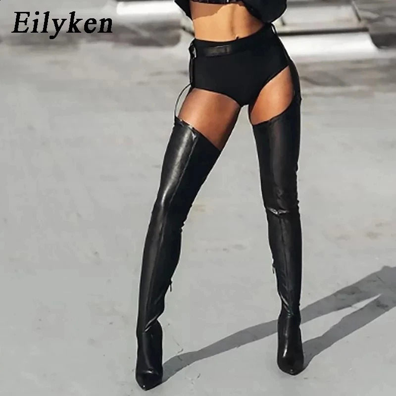 Eilyken Sexy Waist Buckle Strap Thin High Heels Women Boots Over The Knee Booties Pointed Toe Female Winter Shoes250916