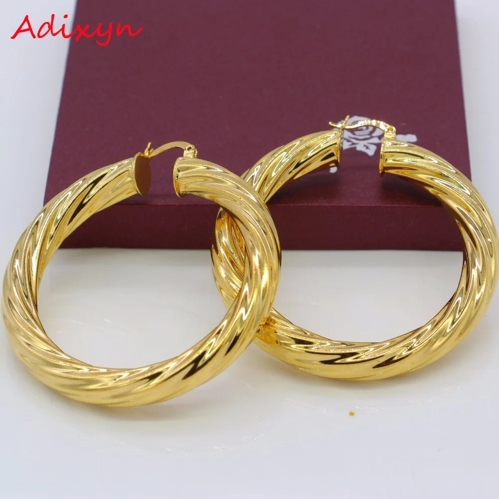 Adixyn 53CM African Big Hoop Earrings for Women Gold Color Brass Twisted Earring ArabEthiopian N01095 250915