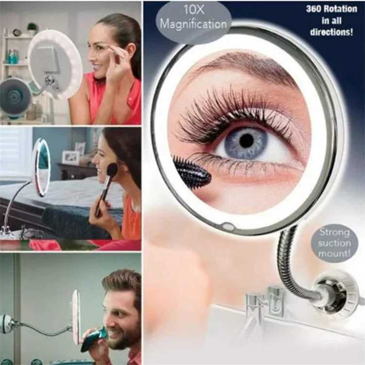 Magnifying Bathroom LED Lighted Makeup Mirror Gooseneck 68 10x Magnification Vanity Mirror with Suction Cup C250916