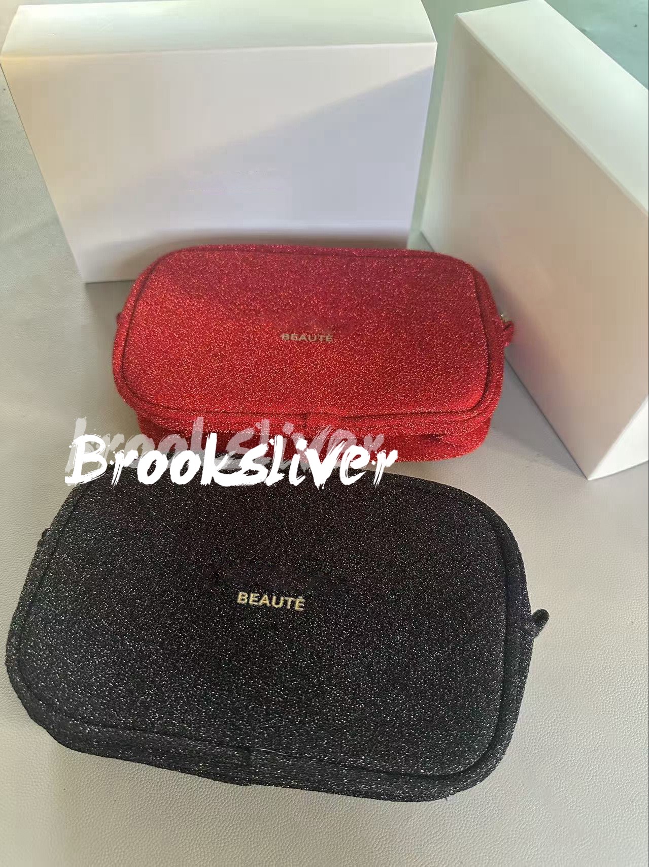 Storage Bags 20X12X6cm c makeup bag classical glitter pouch Beaute.gift organization gift box packing