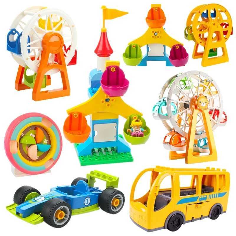 Big Building Block Ferris Wheels City Race Car Bus Amusement Park Compatible Duplo Educational Creative Toys Children Kids Gifts C250916