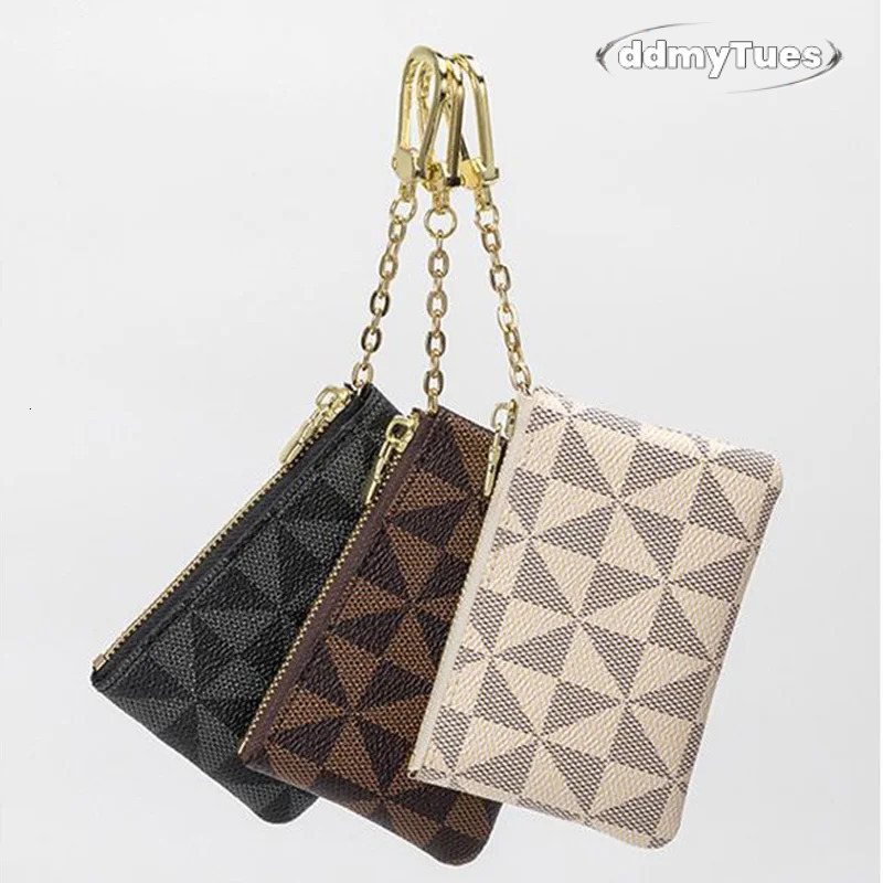 Bestseller Coin Key Storage Bag with Chain Women Mini Coin Purse Luxury Designer Plaid Leather Small Zipper Wallet Ladies Keychain Trendy ddmytues