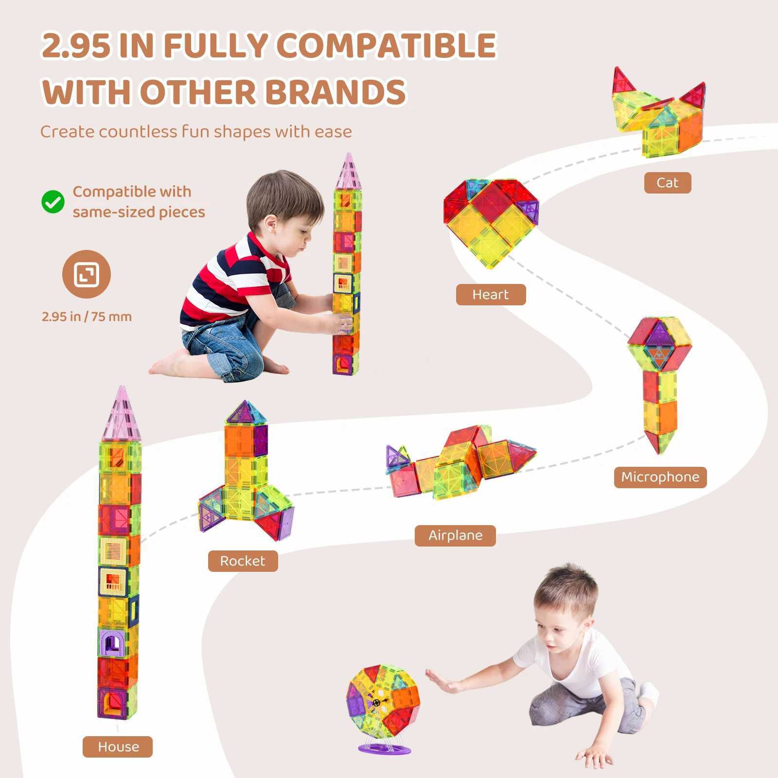 SucceBuy 121PCS Magnetic Building Blocks Set Construction Puzzle Magnetic Sheet Tiles Boys Girls Children Montessori Toys Gifts C250916