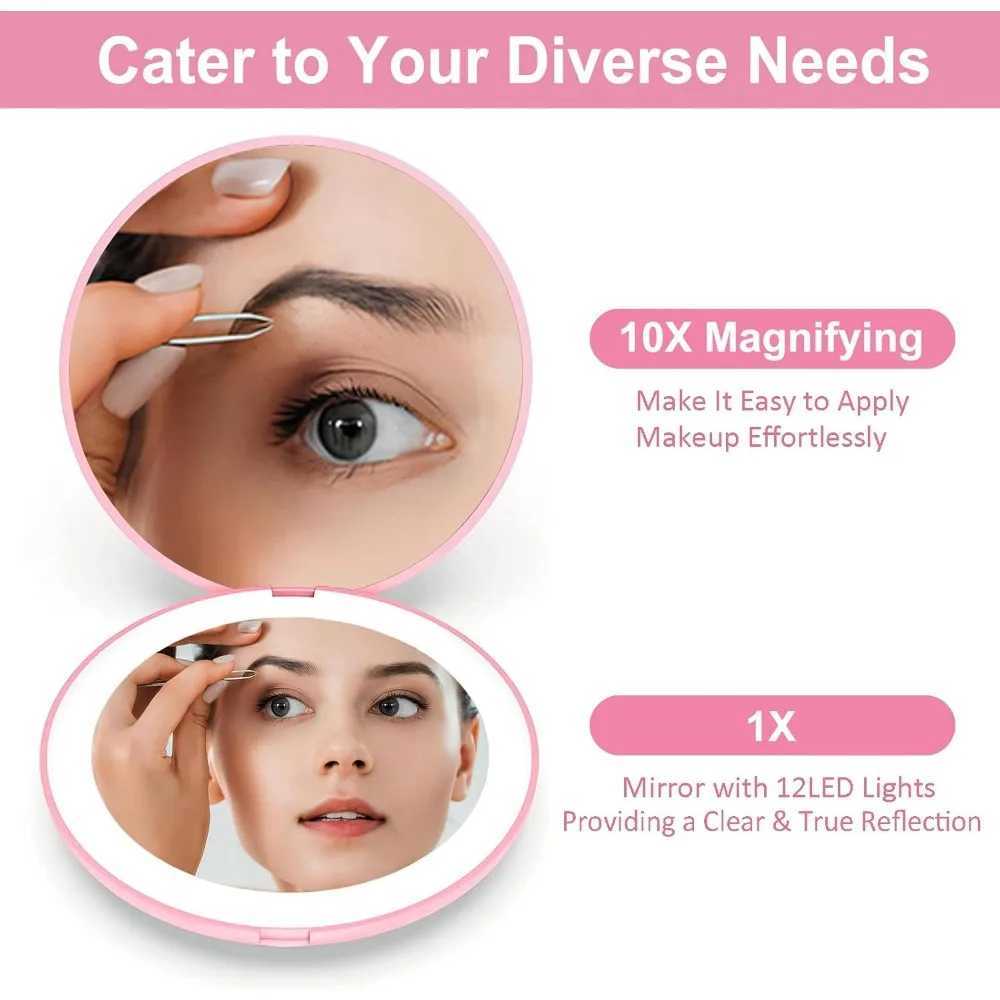 LED Rechargeable 1X10X Magnifying Cosmetic Vanity Mirror with Lights Compact Portable Travel Dimmable Illuminated for Handbag C250916