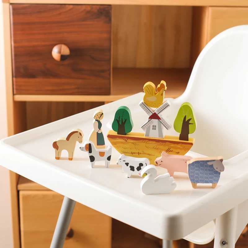 Baby Farm Stacking Wooden Block Toys Animal Cow Educational Toys Baby Balance Building Blocks Creative Toys Wooden Stacking Toy C250916