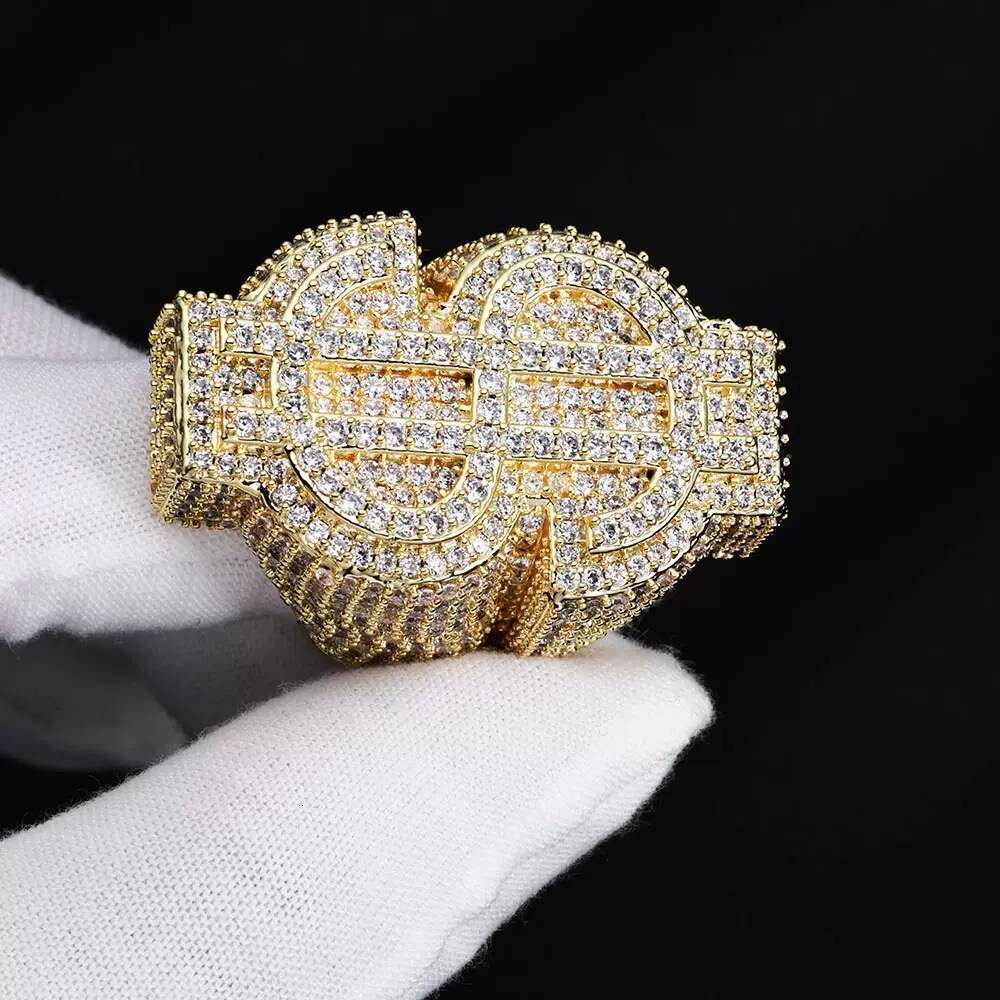 14k Yellow And White Gold Rings Dropshipping 8mm Moissanite With Side Lab Grown Dia iced out Ring