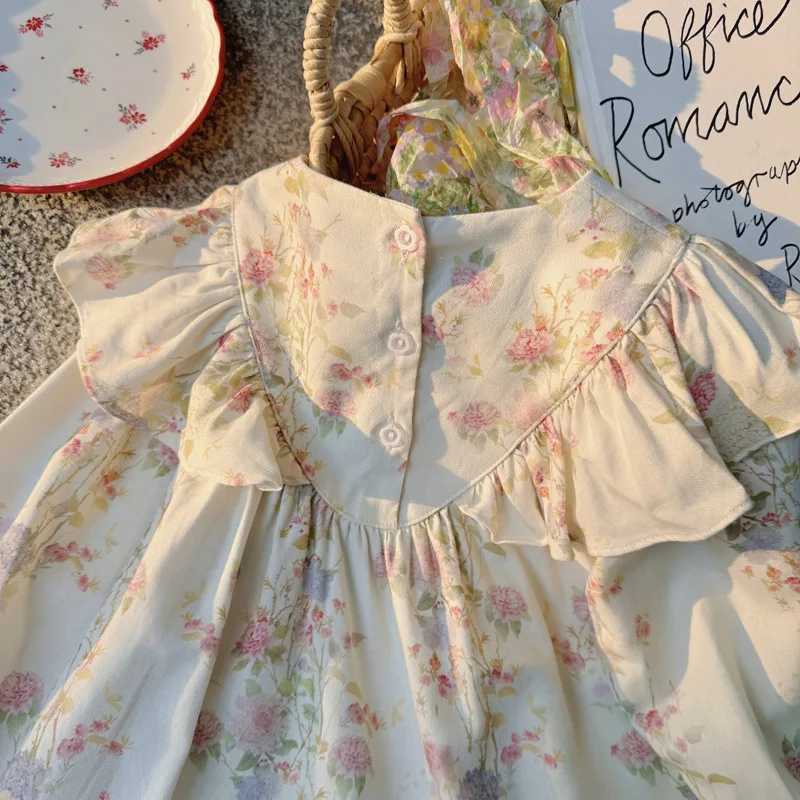 Autumn Infant Baby Girl Dress Korean Round Neck Long Sleeve Toddler Kids Girls Dress Floral Pure Cotton 16Y Girl Princess Dress C250916