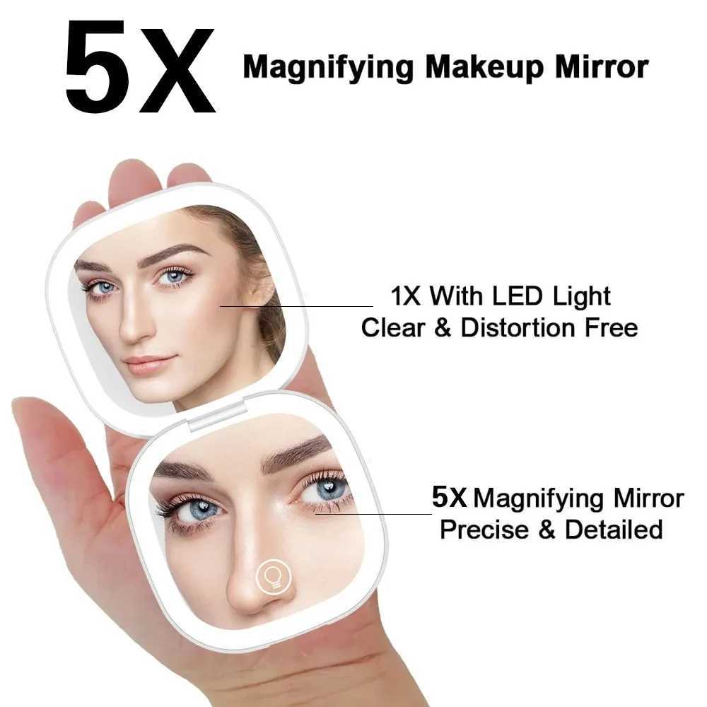 LED Cosmetic Mirror Doublesided Lights with 1X5X magnification Square folding Portable Travel Vanity Makeup Mirror with Lights C250916