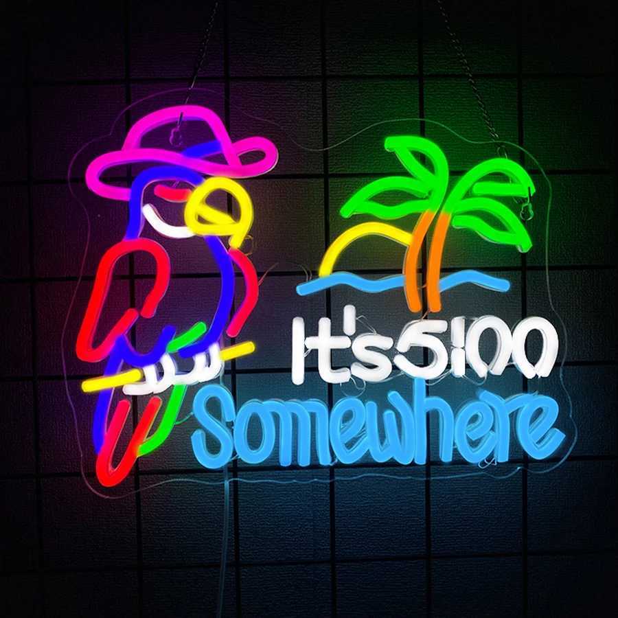 Parrot Its 500 Oclock Some Where Neon Sign for Wall Decor LED Bar Beer Neon Light Sign for Man Cave Home Bar Party Decor Y250916